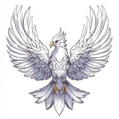 minimal line art phoenix in flight, wide wings, symmetrical flame details, monoline style, isolated on white background