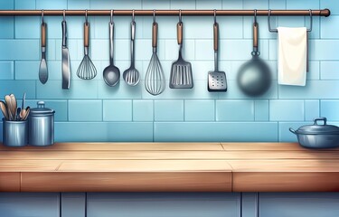 Kitchen Utensils on a Wall Mounted Rack