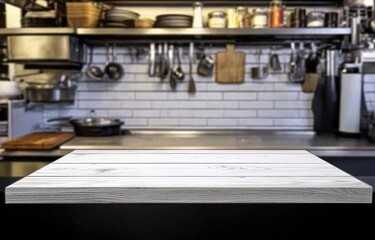 Empty white wooden kitchen counter