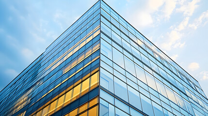 Obraz premium Modern glass building showcasing sky reflections urban environment architectural photography contemporary viewpoint