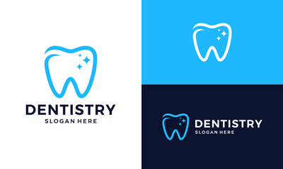 Dental clean logo design. Abstract dental shape vector design with minimalist line style