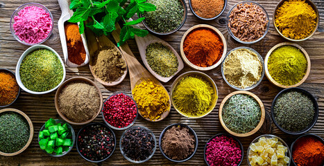 Composition with assortment of spices and herbs