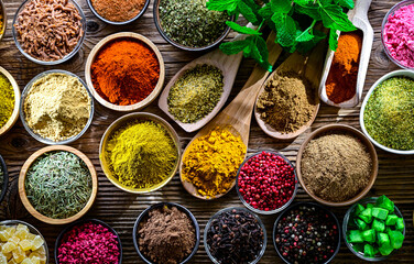 Composition with assortment of spices and herbs