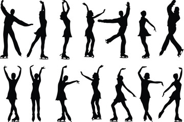 Figure Skating Silhouettes Set - Athletic and Graceful Poses