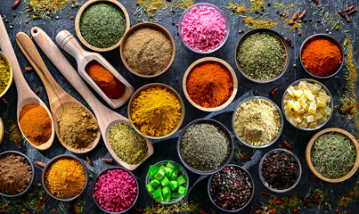 Composition with assortment of spices and herbs