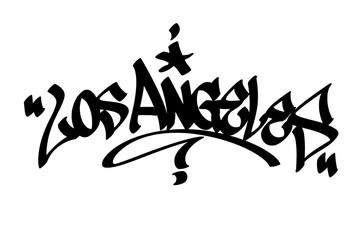 Graffiti tag text "Los Angeles" in bold street art style. Hand-drawn vector lettering with vibrant California urban energy. Isolated on a white background, perfect for designs, fashion, and merch