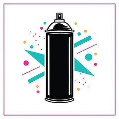 Flat Black Spray Paint Can with Splatter Elements in Silhouette Style