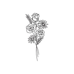 Flower bouquet vector. Hand drawn flower. Rose flower line art bouquets, plant vector, botanical vector illustration