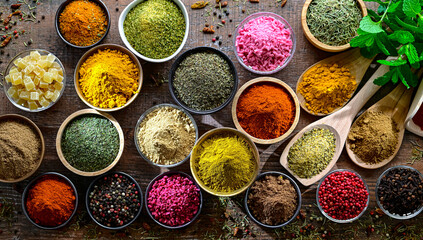Composition with assortment of spices and herbs