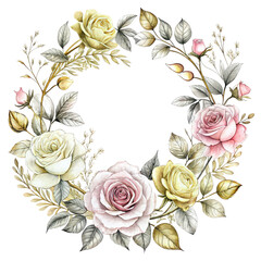 Decorative Vintage Wreath with Flowers or Round Frame