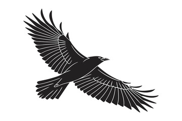 Elegant raven soaring, vector art on a white background