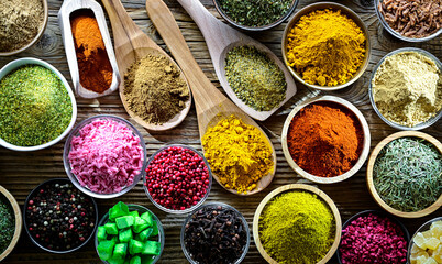 Composition with assortment of spices and herbs