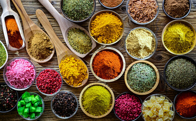 Composition with assortment of spices and herbs