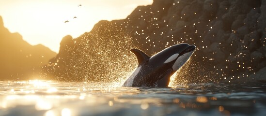 Orca Splashing in Golden Light