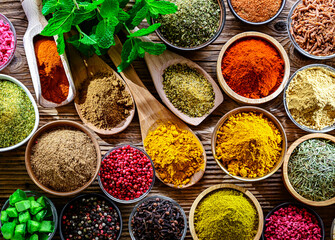 Composition with assortment of spices and herbs