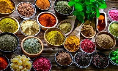 Composition with assortment of spices and herbs