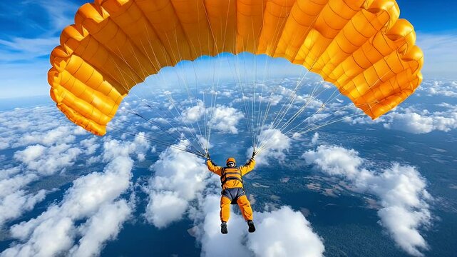 Skydiver with orange parachute