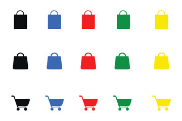 Colorful Shopping Bags and Carts Icon Set