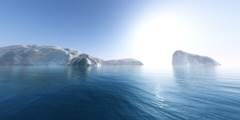 Naklejka premium Iceberg in water, glacier in the northern ocean, arctic ocean, polar ice, 3d rendering