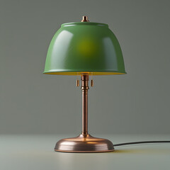 Green and Copper Table Lamp: A stylish table lamp with a dome-shaped green shade and a copper base, perfect for adding a touch of vintage elegance to any room. 