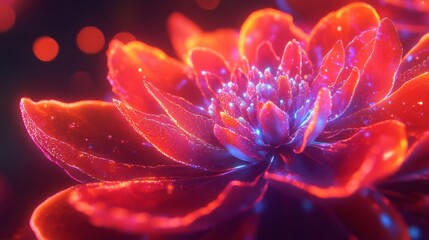 Fototapeta premium Glowing Red and Blue Abstract Flower with Bright Sparkle
