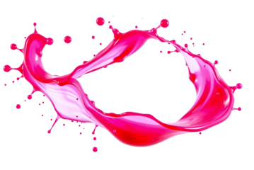 A mesmerizing splash of vibrant pink and red liquid captured in dynamic motion, evoking freshness and energy