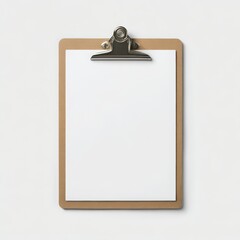 Clipboard with blank paper sheet on white background