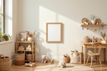 Cozy Minimalist Interior with Wooden Decor and Natural Textures in Bright Sunlight