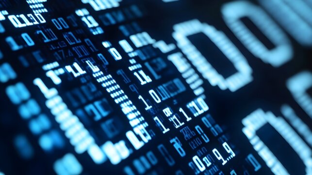 Digital Binary Code Flow with Data Background in Blue Tones