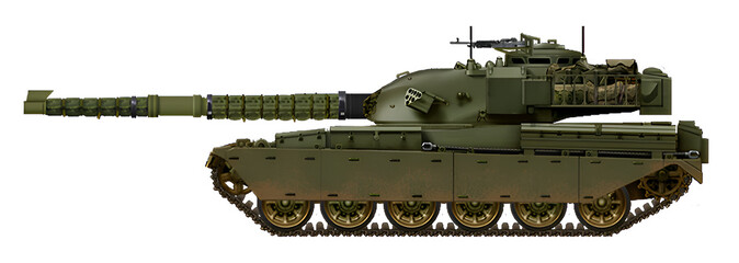 Alternative MBT based on the T-72 tank, using the hull, turret and gun from the Chieftain Mk.5 tank © Tikros