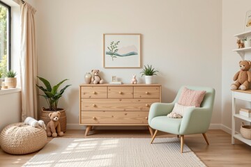 Cozy and Minimalist Nursery with Soft Pastel Decor and Natural Elements in a Modern Setting