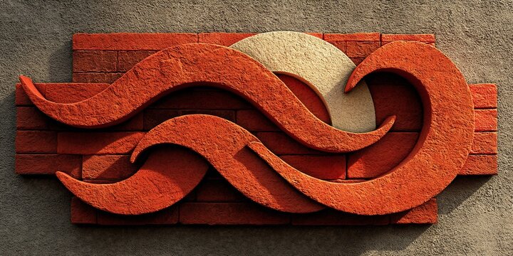 Textured terracotta waves against sun backdrop