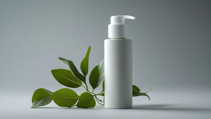 A sleek cylindrical pump bottle with a soft matte surface and a crisp wite blank white label.