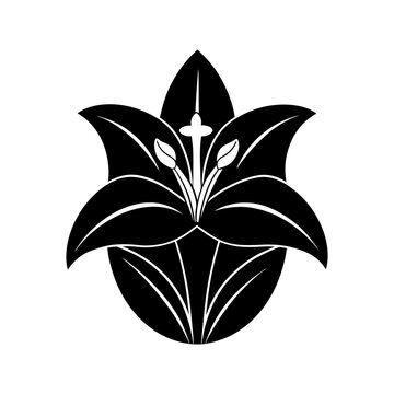 black lily flower emblem on white clip art preview