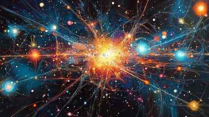 Obraz premium Vibrant Cosmic Explosion with Bright Stars and Nebula