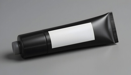 Matte black cosmetic tube with centered blank white label.