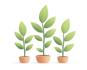 Three potted plants of varying heights, showcasing growth stages
