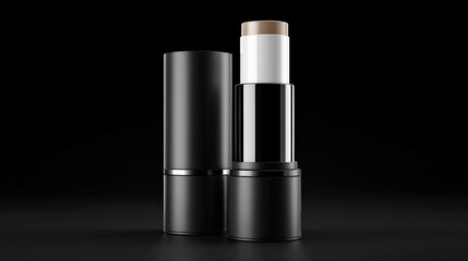 Obraz premium Black and White Makeup Stick on Dark Background for Cosmetics Use