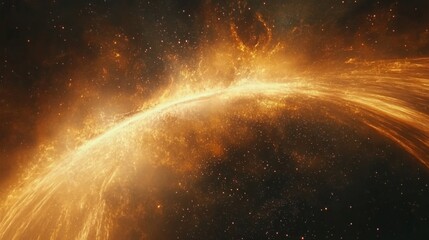 Obraz premium Golden Cosmic Nebula With Sparkling Energy