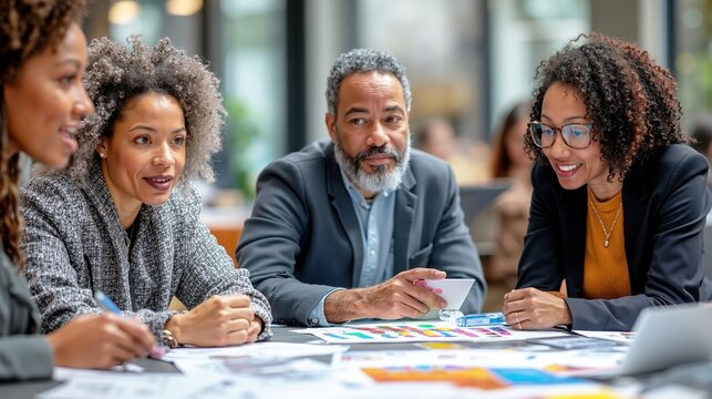Diverse group of african american adults engaged in a collaborative business meeting