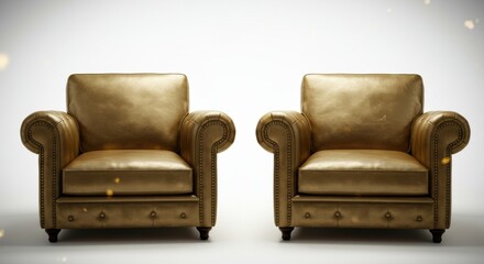 Two golden armchairs isolated on white background for interior design