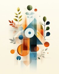 Obraz premium Circular economy strategies for sustainable resource management Abstract geometric composition with vibrant colors and botanical elements.
