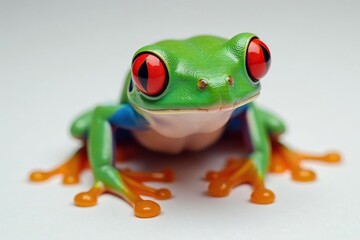 Obraz premium Red-eyed tree frog on white, striking colors, detail, macro, animal