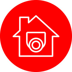 Home Security Camera Vector Line White Circle Red