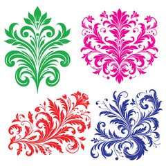 Vintage floral pattern with ornate elements, leaves, and decorative swirls in black and white, perfect for wallpaper, illustrations, and tattoos