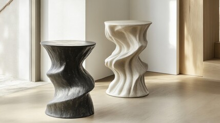 Modern Sculptural Stools with Swirling Textures