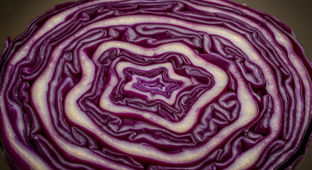 Obraz premium Cross Section of Red Cabbage Reveals its Intricate Layered Structure