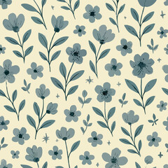 Blue Floral Print Design in Vector