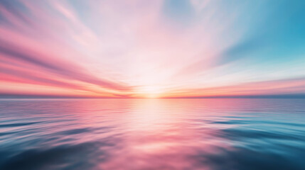 Obraz premium Fisheye lens revealing pink sunset hues mirroring tranquil ocean surface with mesmerizing, soft toned atmospheric radiance