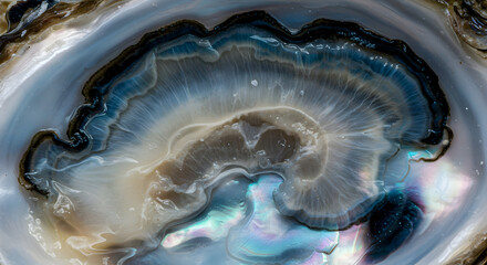 Iridescent Interior Wonders Captivating Close Up Oyster Shell Showing Nacre